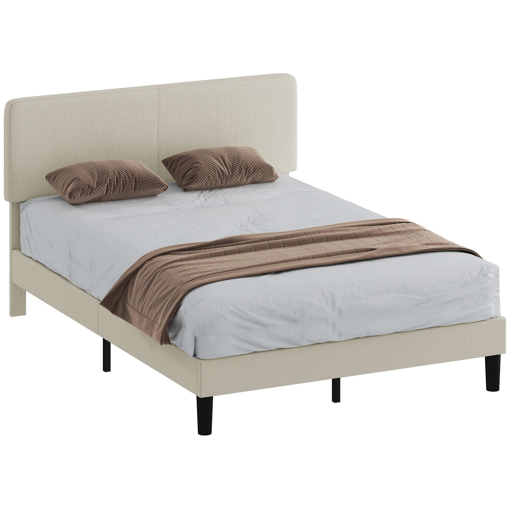 Somier 160x200 cm con Cabecero Ajustable, Estructura de Cama, Tapizado en Pana, Láminas de Madera, Fácil de Montar, Gris Claro