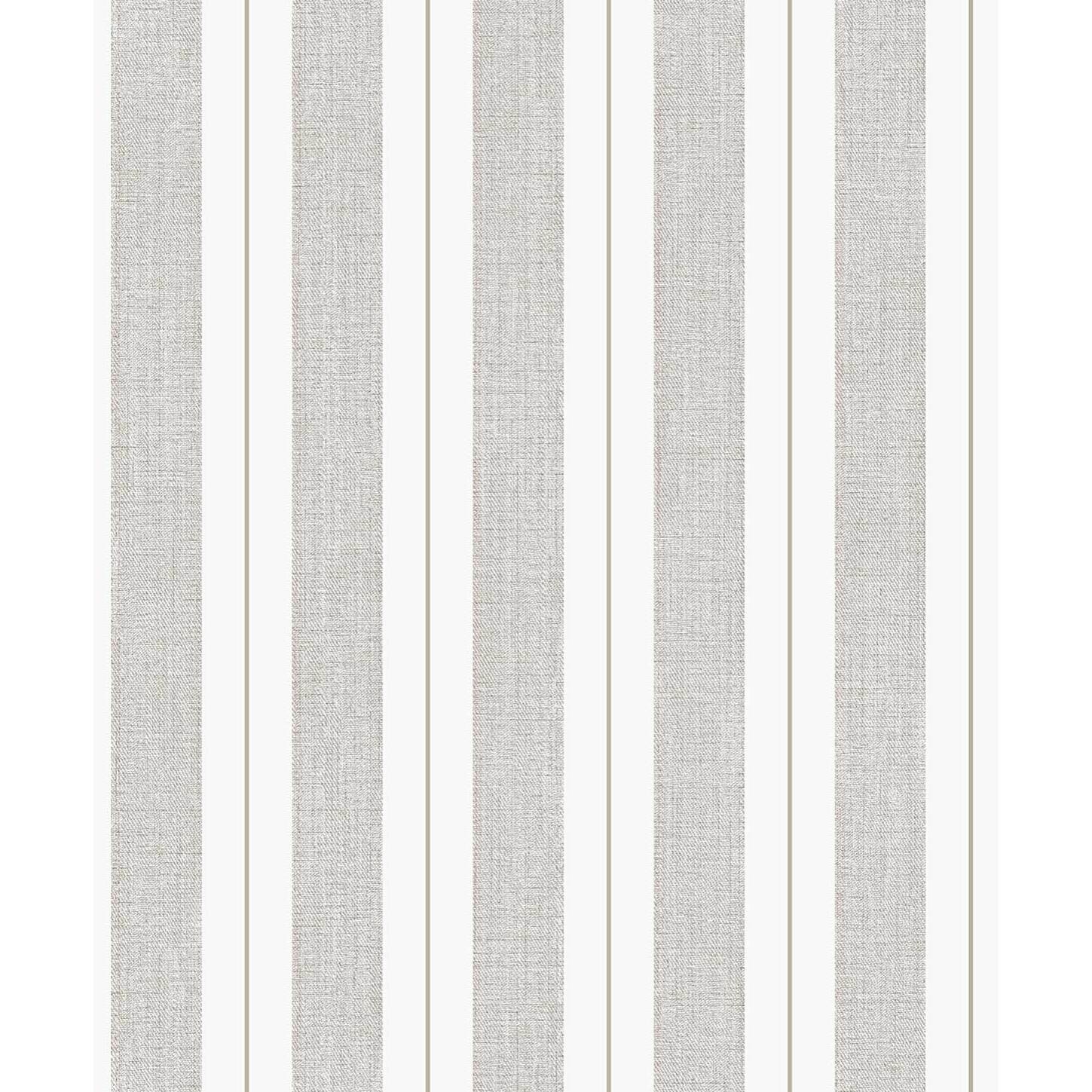 Papier peint rayures tissé gris lin filet or