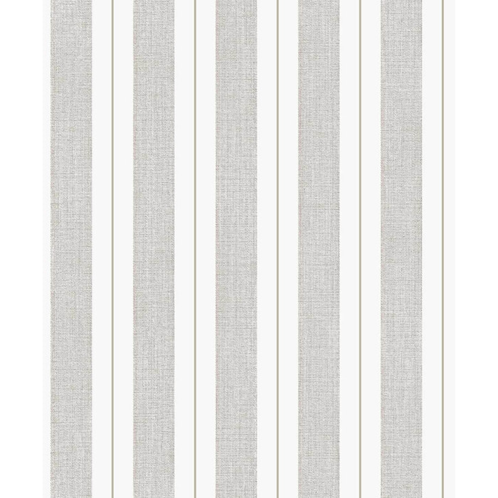 Papier peint rayures tissé gris lin filet or