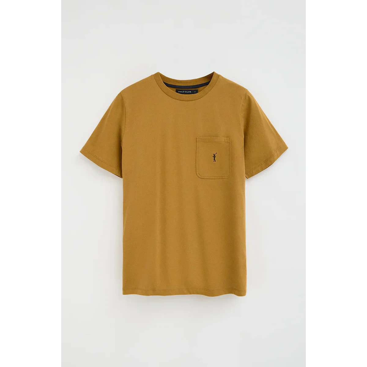 Camiseta color mostaza con bolsillo y logo Rigby Go