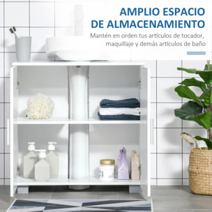 Mueble para Debajo del Lavabo Armario Baño de Suelo de Madera con 2 Puertas y Estante Ajustable Interior Moderno 60x30x60 cm Blanco