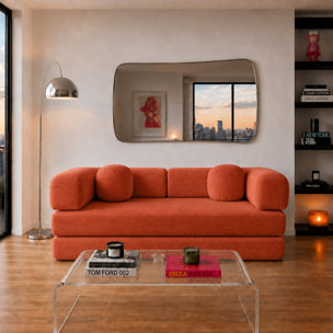 Canapé compressé convertible modulable 3 places en velours côtelé terracotta DEAN