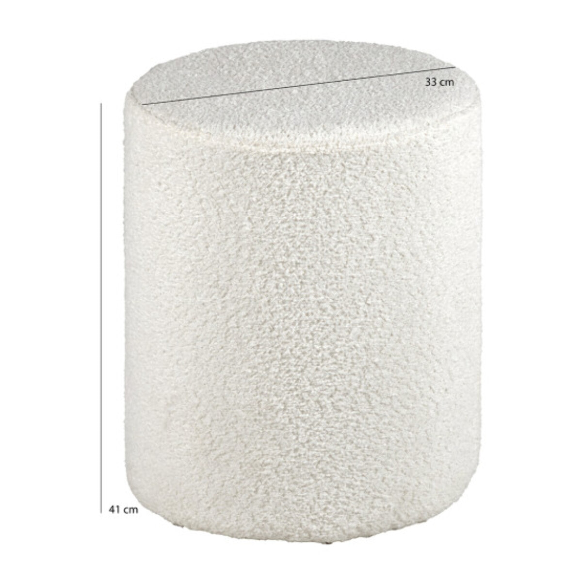 Pouf et repose pied 41cm cylindrique en tissu bouclette blanc - TUBE