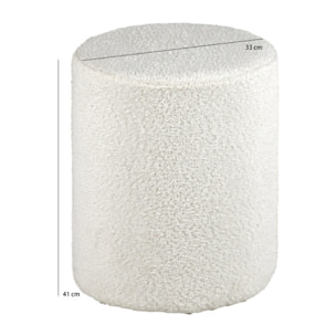 Pouf et repose pied 41cm cylindrique en tissu bouclette blanc - TUBE