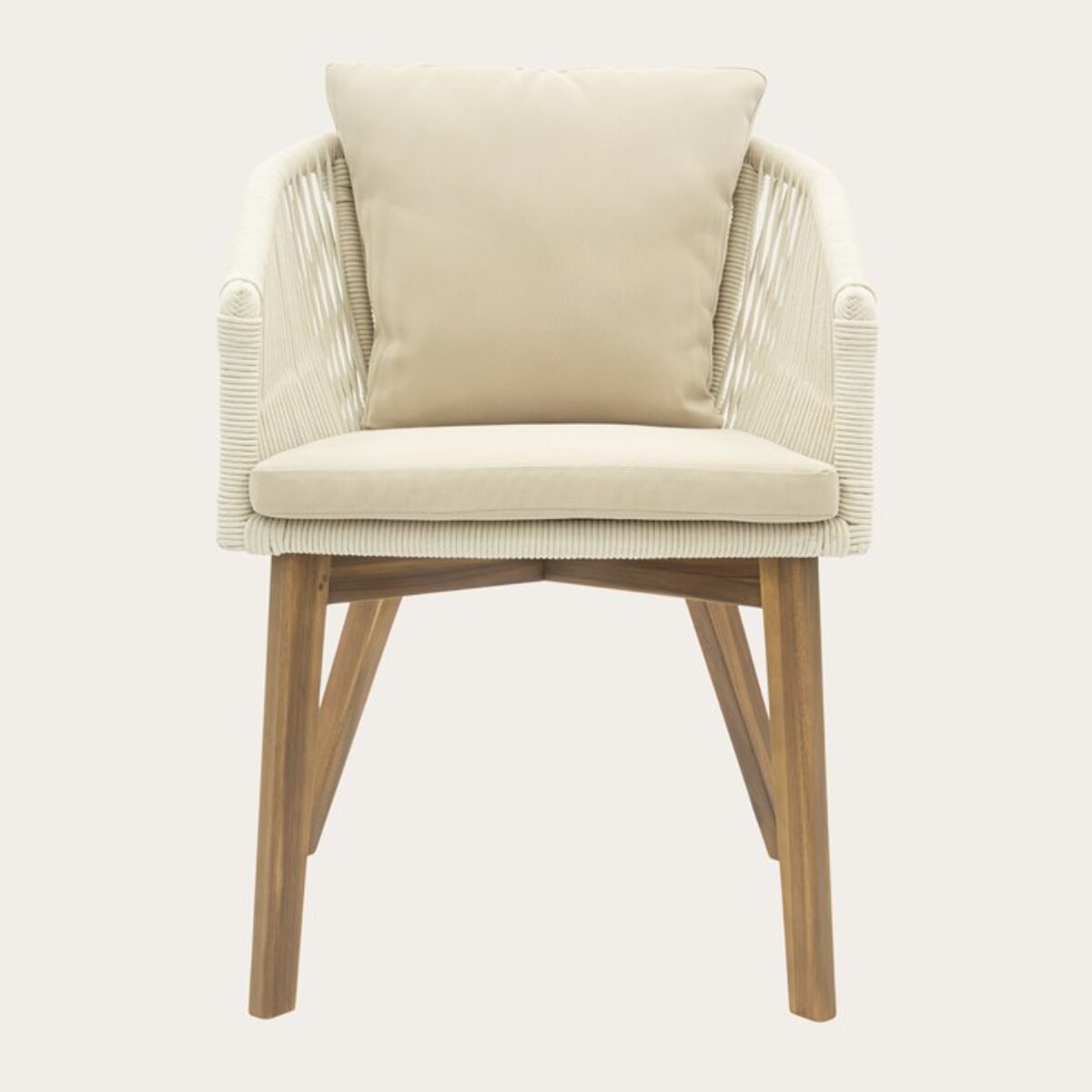 Chaise de jardin Nova -bois massif dacacia, corde et revêtement-couleur beige 60 x 84 x 63 cm