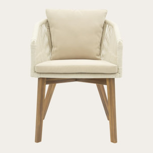 Chaise de jardin Nova -bois massif dacacia, corde et revêtement-couleur beige 60 x 84 x 63 cm