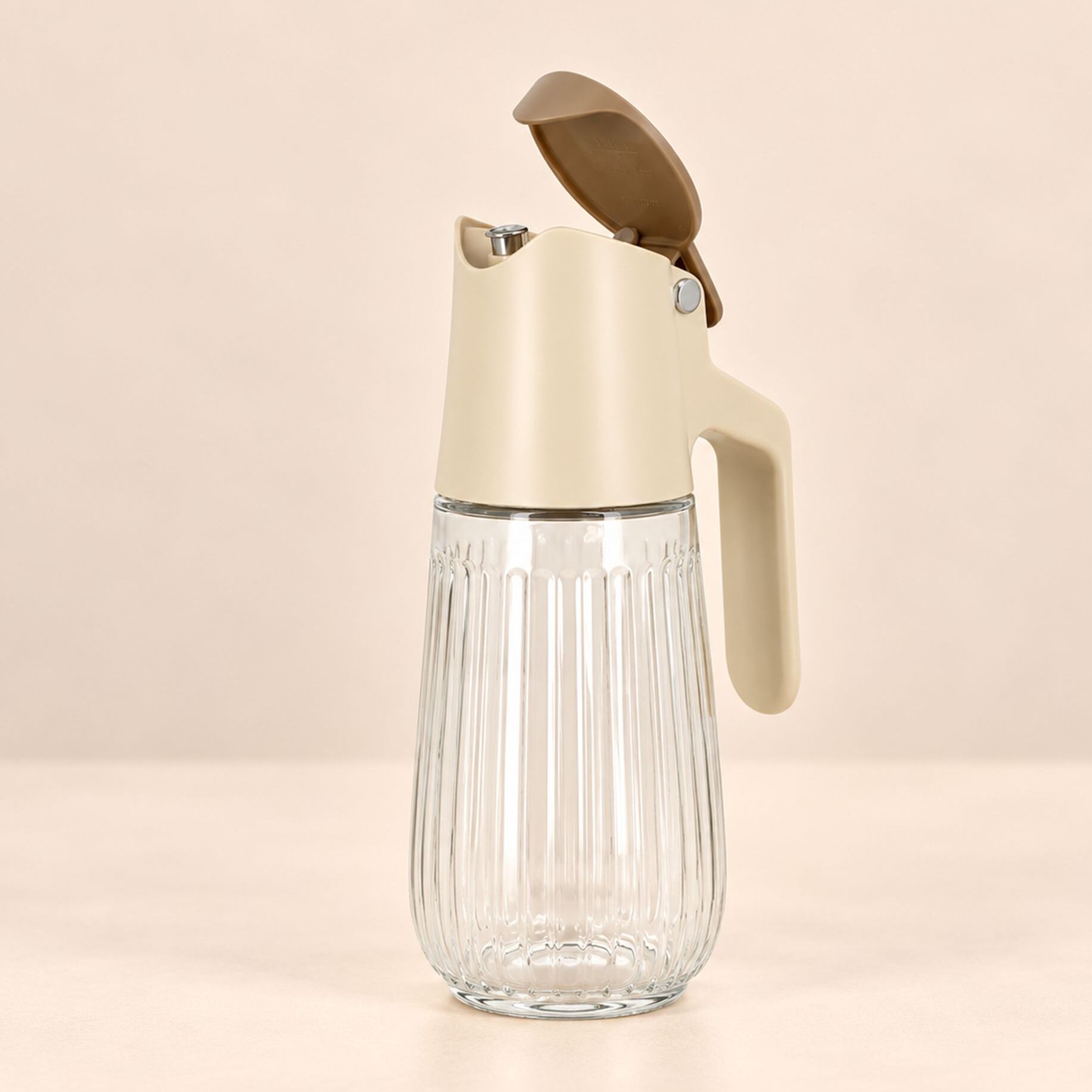 Bouteille d'huile 58cl en polypropylène crème et verre