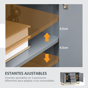 Aparador Moderno Aparador para Salón con 3 Cajones 2 Puertas y Estante Ajustable Mueble Auxiliar para Salón Antivuelco 120x40x76 cm Gris