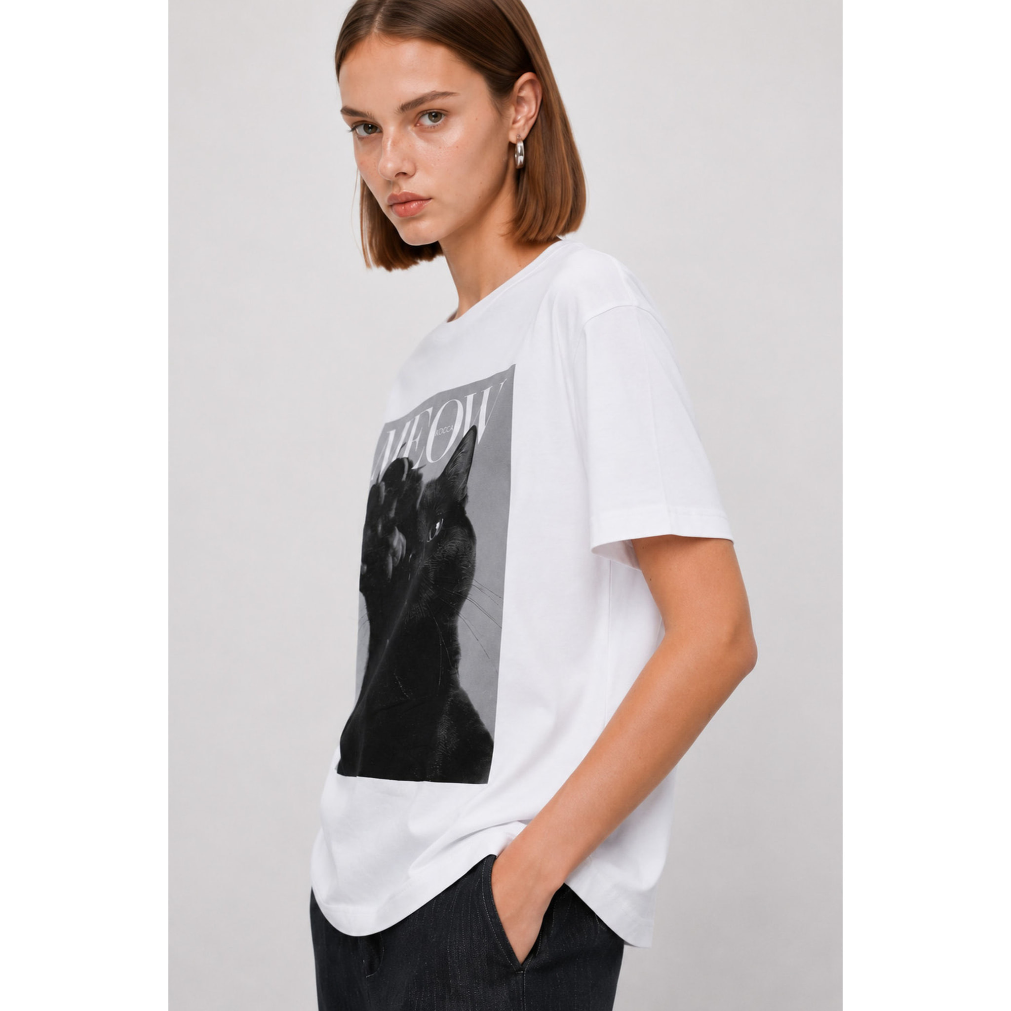 Kocca - T-shirt girocollo da donna in cotone con stampa gatto Donna
