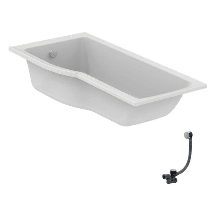 Baignoire bain douche 170 x 80 cm gauche Connect Air + vidage Chromé