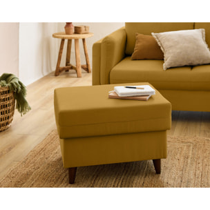 Brooke - pouf en velours pieds en bois - Jaune
