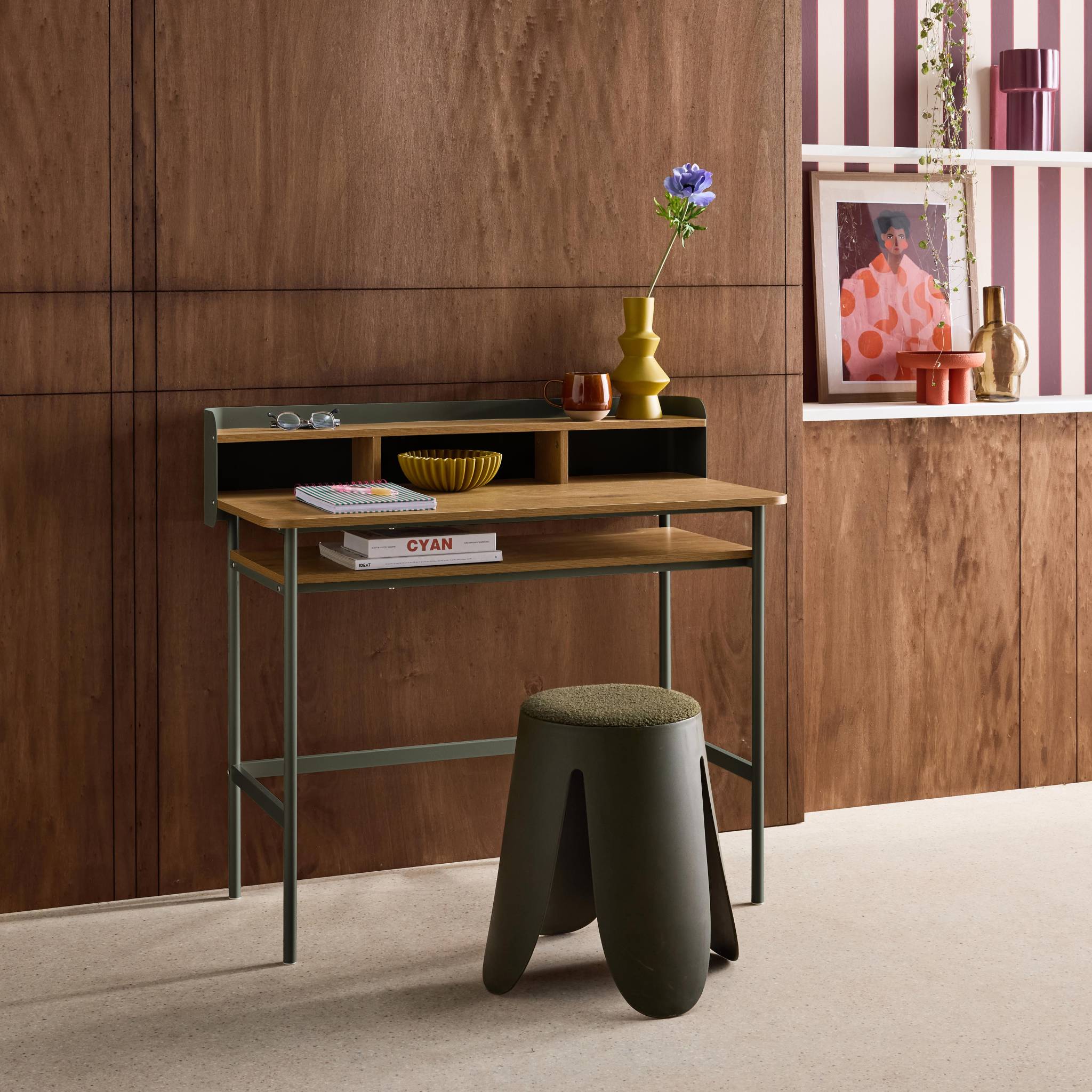 Bureau métal et décor bois 3 niches MOLTO