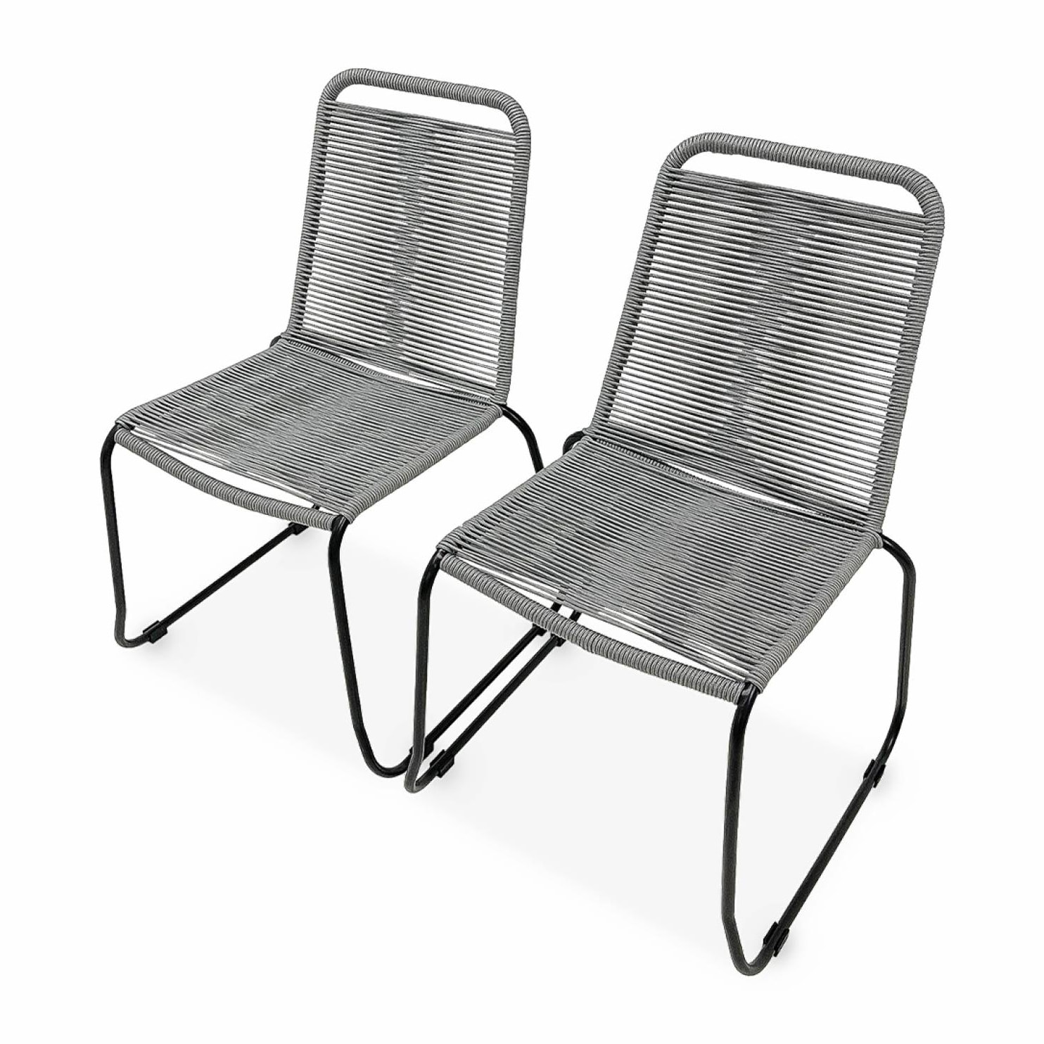 Lot de 2 chaises de jardin en corde BRASILIA. gris clair. empilables. extérieur