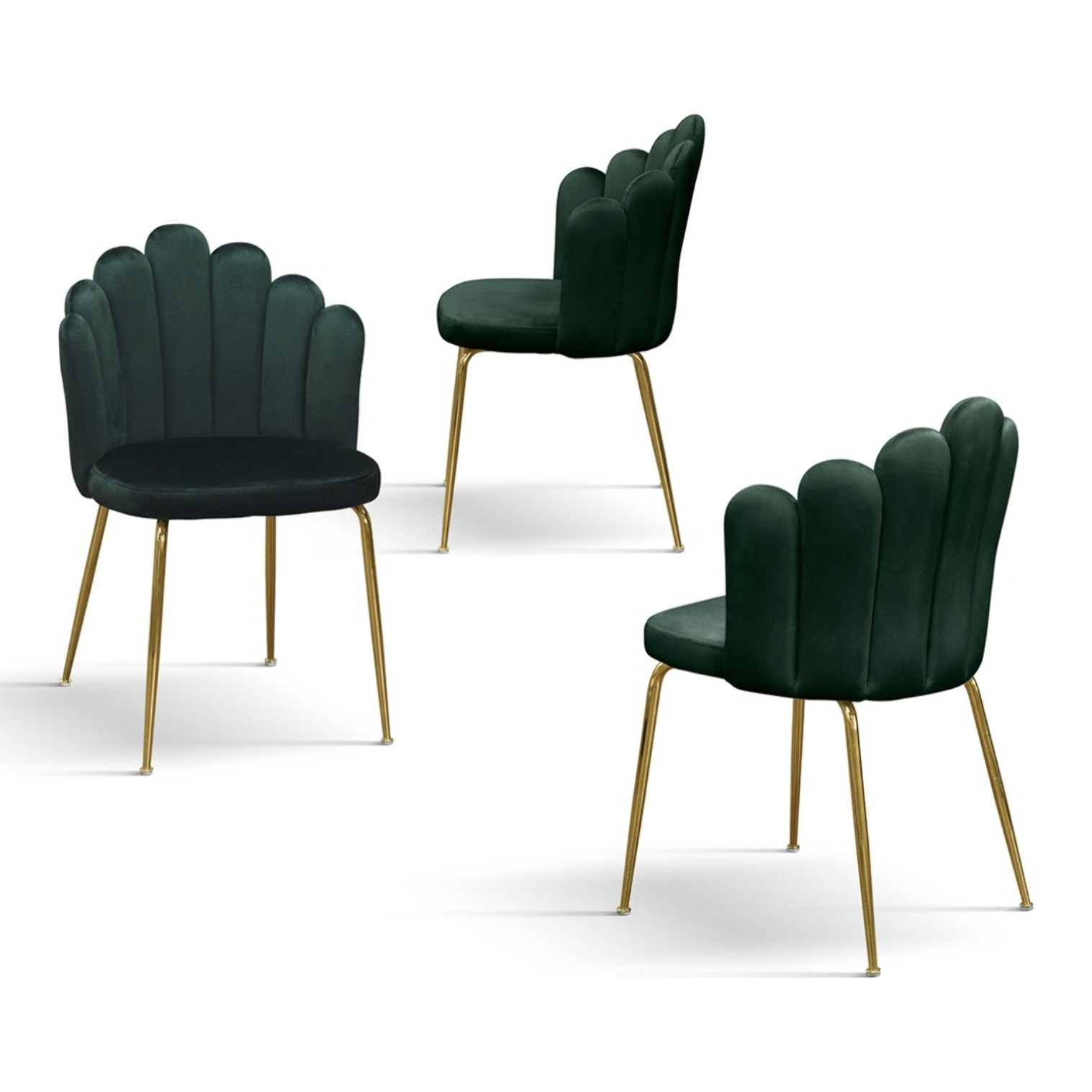 Set di 4 sedie LILLE in tessuto effetto velluto verde e gambe in metallo color oro