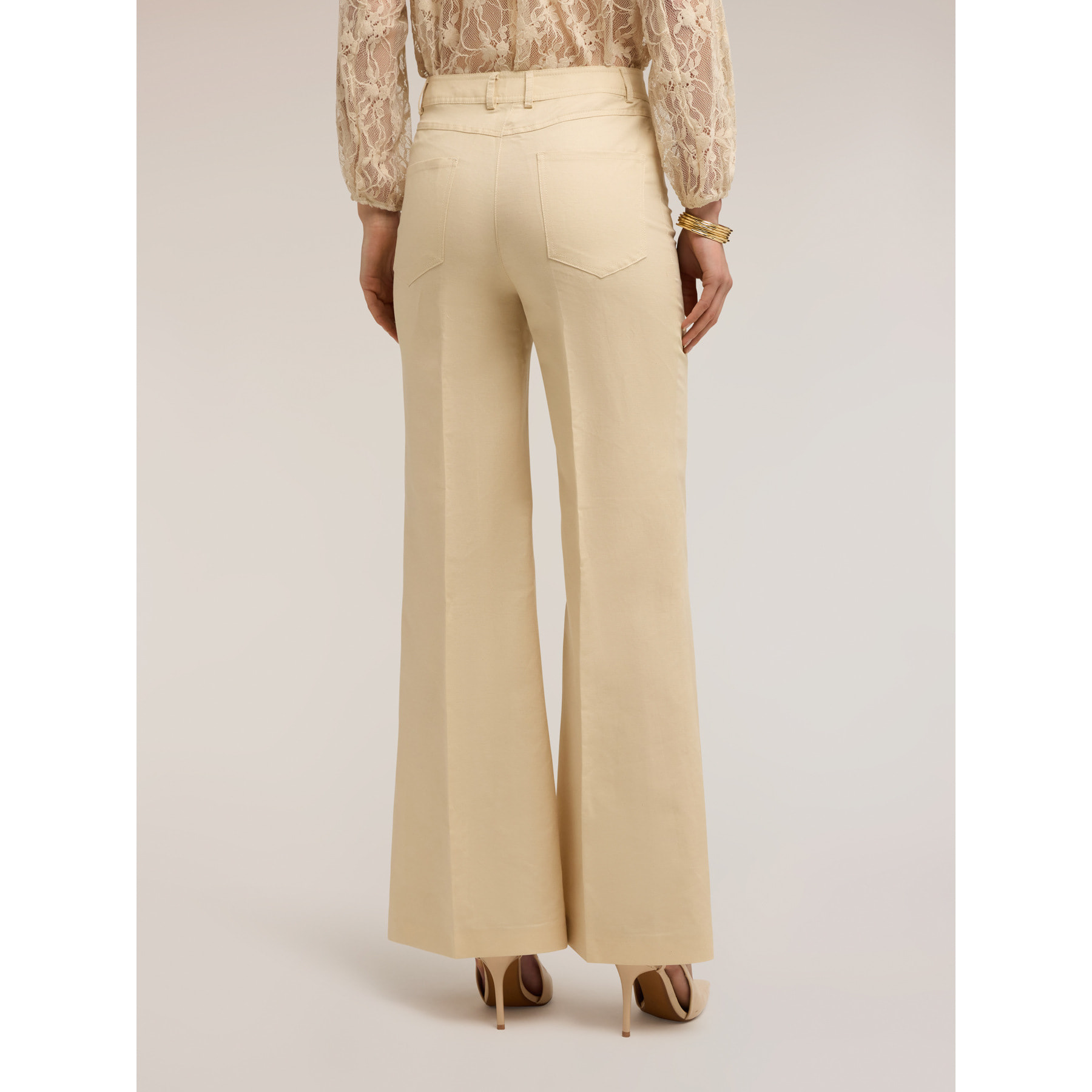 Motivi - Pantalones flare de mezcla de lino - Beige