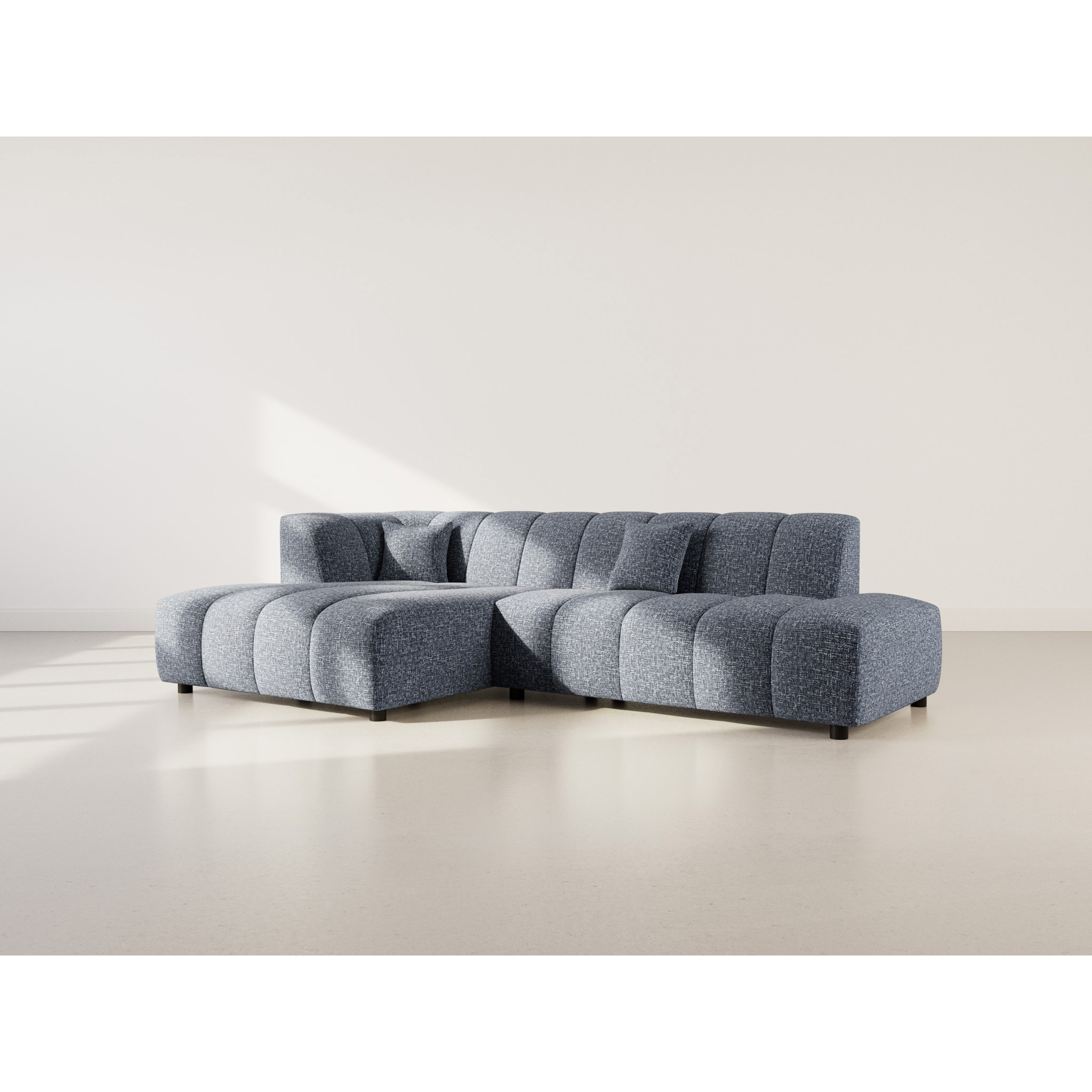 Curtis - canapé d'angle gauche 4 places sans accoudoir en tissu texturé - Bleu