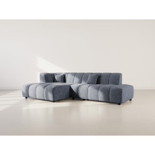 Curtis - canapé d'angle gauche 4 places sans accoudoir en tissu texturé - Bleu