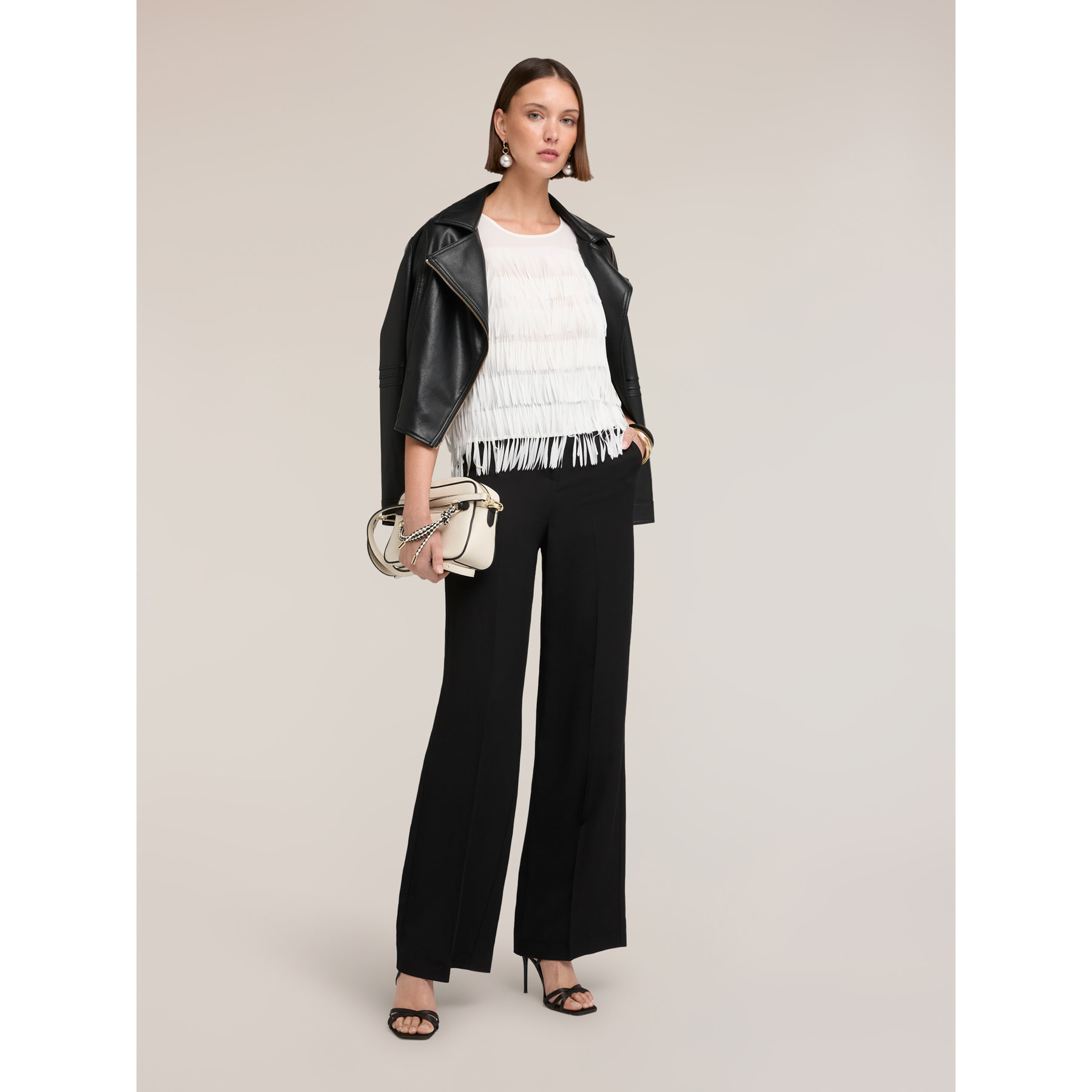 Motivi - Top de georgette con flecos - Blanco