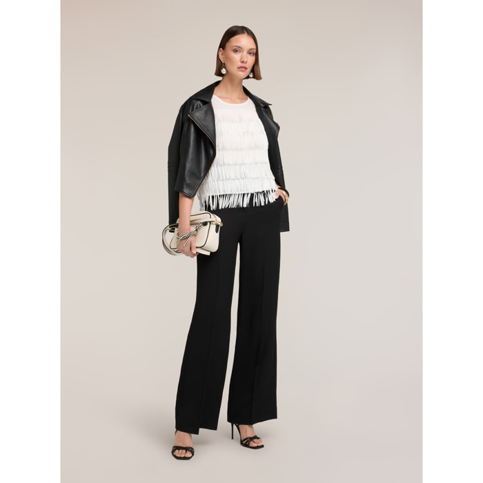 Motivi - Top de georgette con flecos - Blanco