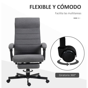 Silla de Escritorio Reclinable Silla de Oficina Giratoria con Altura Ajustable Reposapiés Retráctil y Reposabrazos Silla para Estudio Carga 120 kg Gris