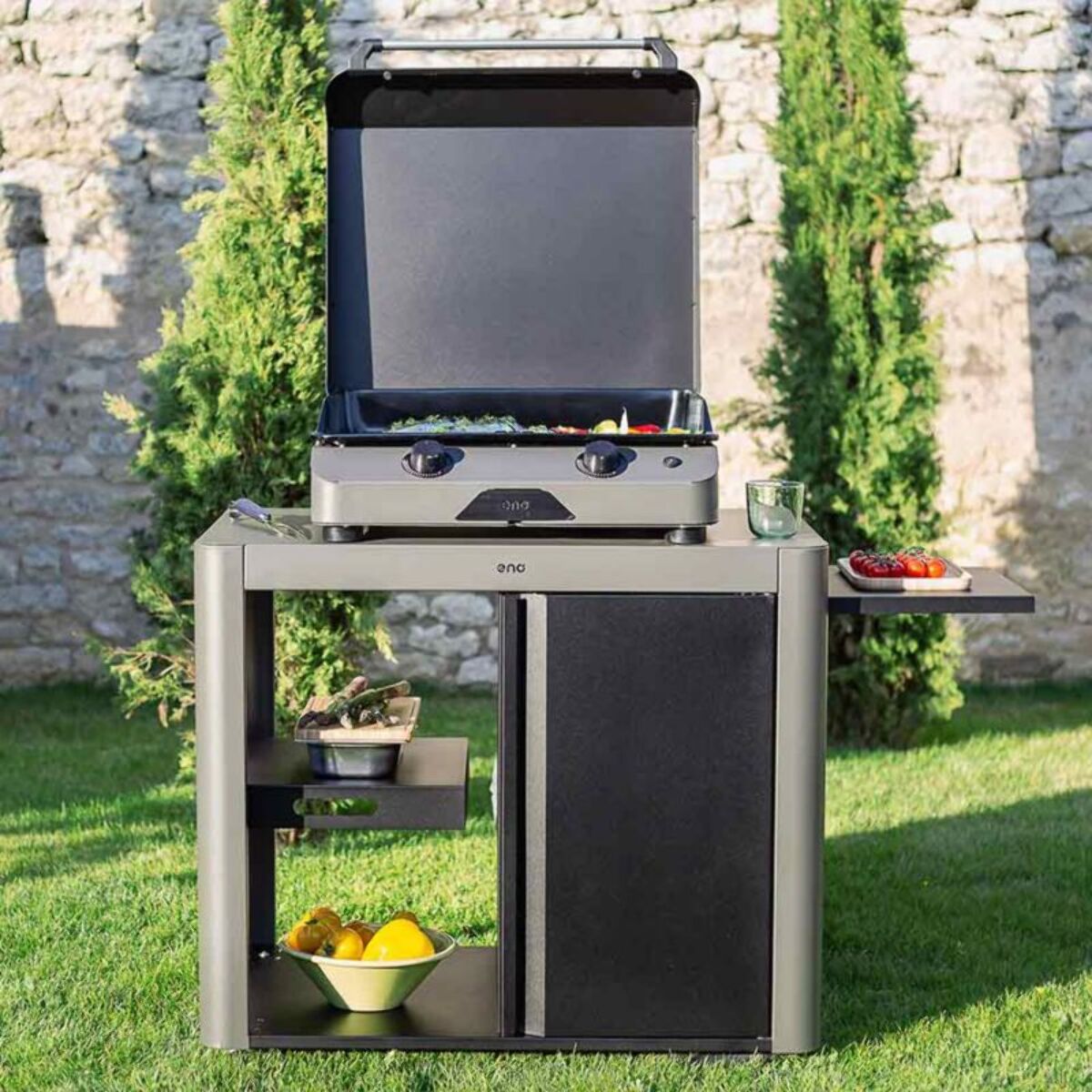 Plancha gaz ENO Fusion 60 Grise 2 brûleurs à poser, 57x39 cm