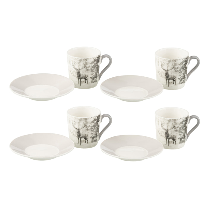 J-Line tasse + Sous-Tasse Renne - céramique - gris Small - boite de 4 - boite cadeau