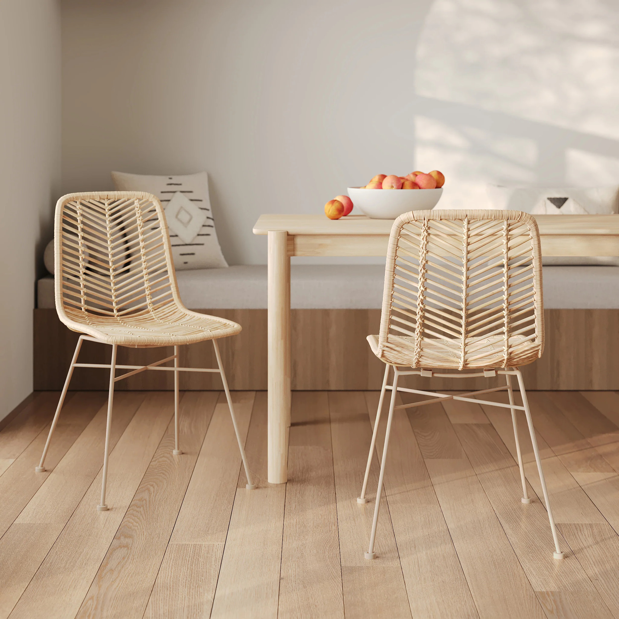 Lot de 2 chaises en rotin naturel et pieds beiges - Tamara