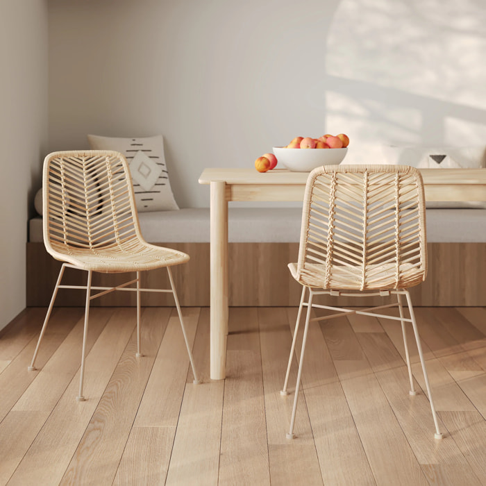 Lot de 2 chaises en rotin naturel et pieds beiges - Tamara