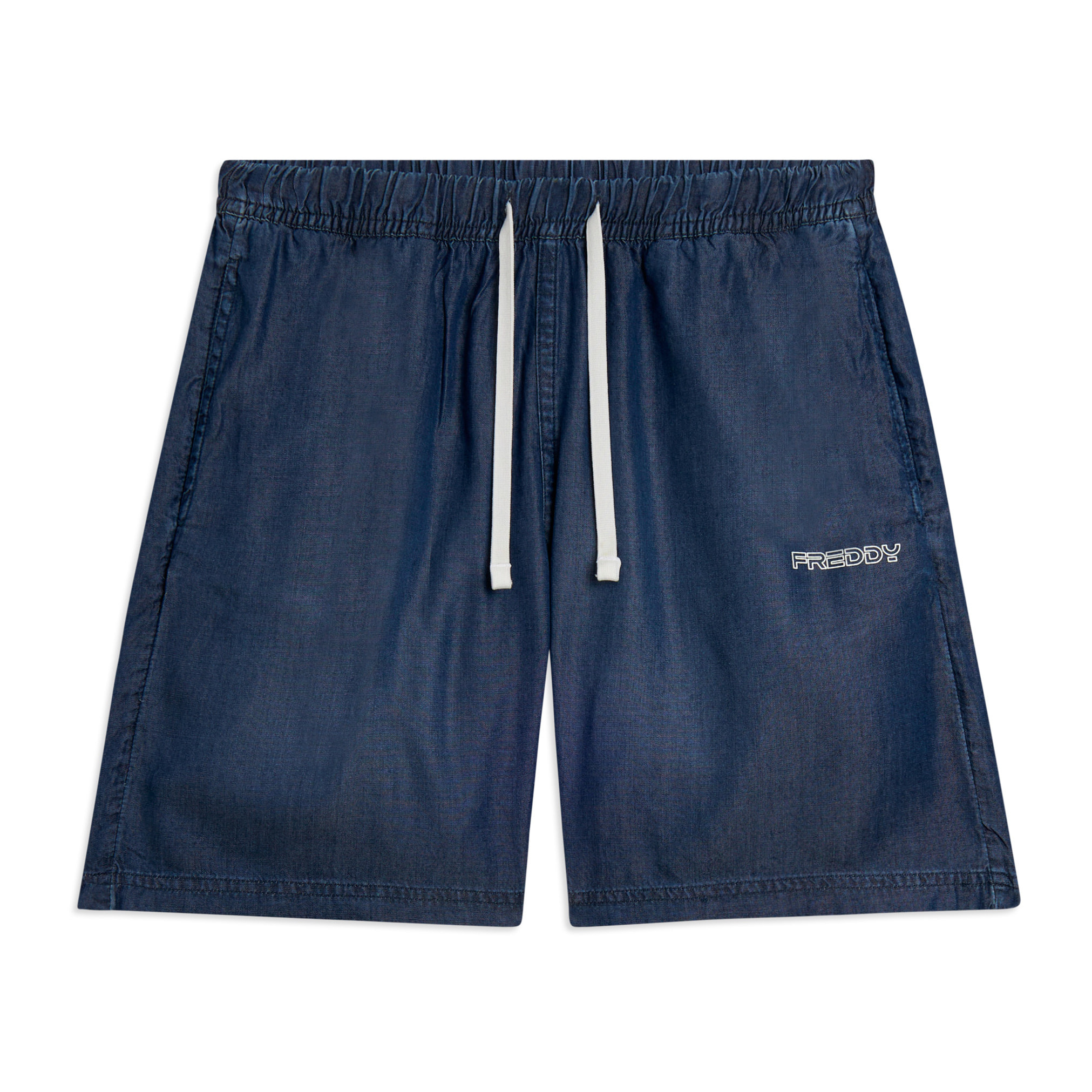 Pantaloni Corti in Chambray con Coulisse in Contrasto