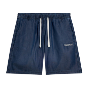 Pantaloni Corti in Chambray con Coulisse in Contrasto