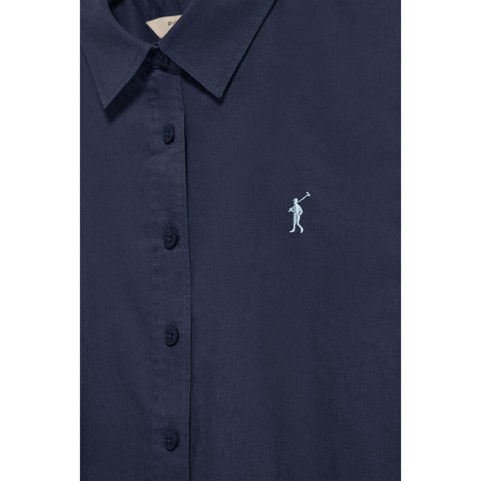 Camicia blu marino in lino e cotone regular fit con ricamo Rigby Go