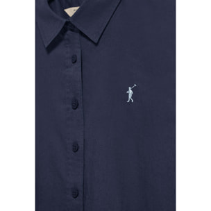 Camicia blu marino in lino e cotone regular fit con ricamo Rigby Go