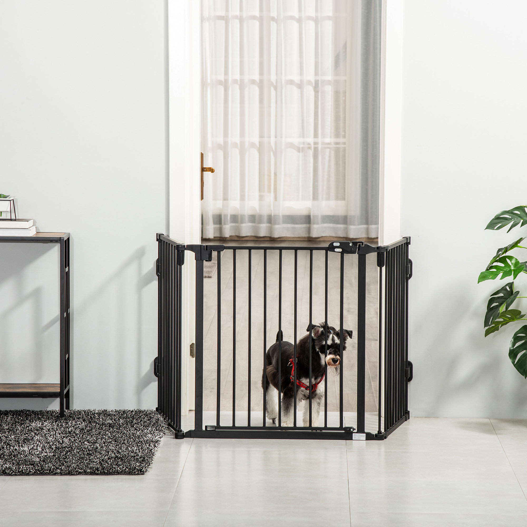 Barrera de Seguridad para Perros Valla para Perros Plegable Rejilla de Protección de Chimenea 202,5 cm con Puerta Auto Cierre para Escalera Pasillo Negro