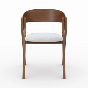 Chaise en bois d'hévéa et tissu gris clair - Héloïse