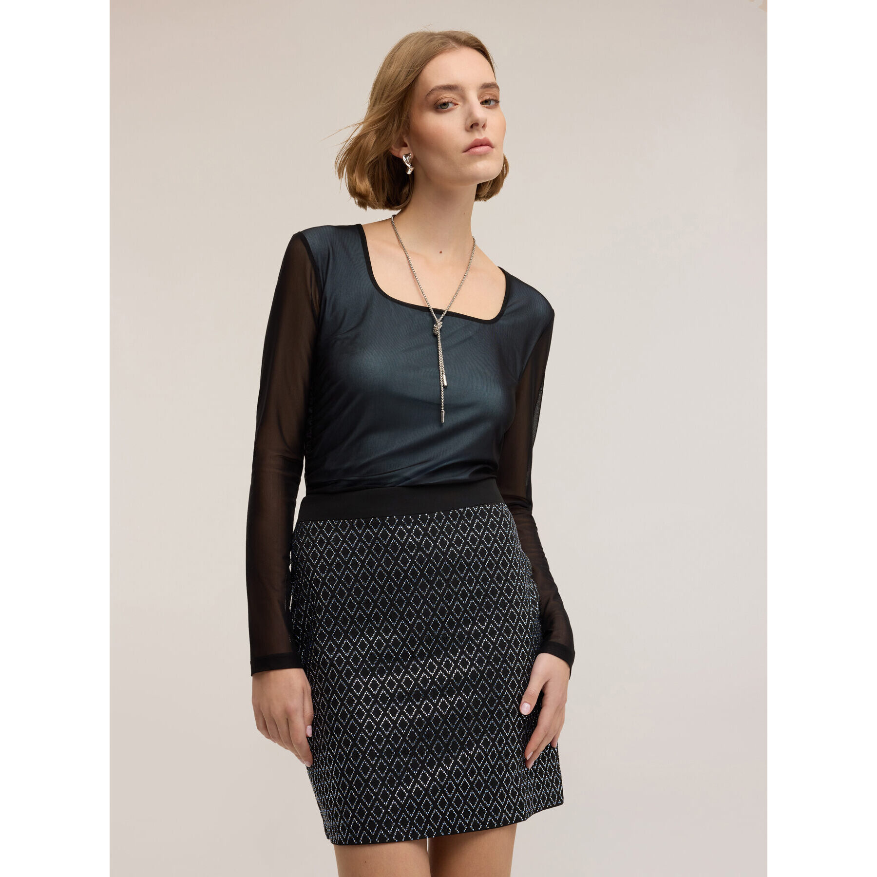 Motivi - Maglia in tulle e jersey - Blu