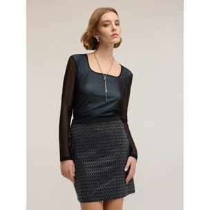 Motivi - Maglia in tulle e jersey - Blu