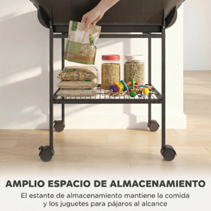 Parque de Juegos para Pájaros, Soporte para Pájaros con Ruedas, Escaleras, Columpio, Protector de Semillas, Bandeja, Comederos, Perchas, Gancho, Estante, para Periquitos Cacatúas, 63x63x163 cm