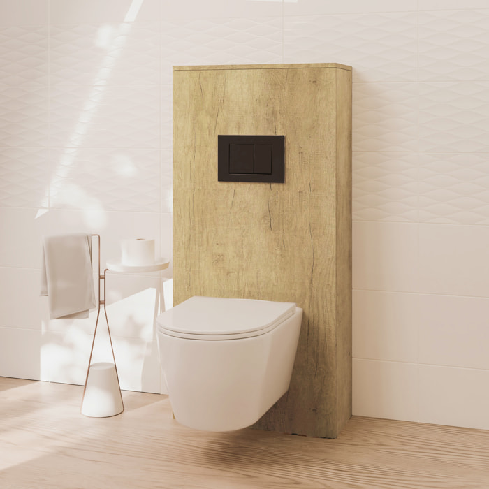 Pack Wc Suspendido + Bastidor + Caja Nature | Inodoro Blanco Brillo | Pulsador Negro | Cisterna Empotrada | Tapa Amortiguada | Alday