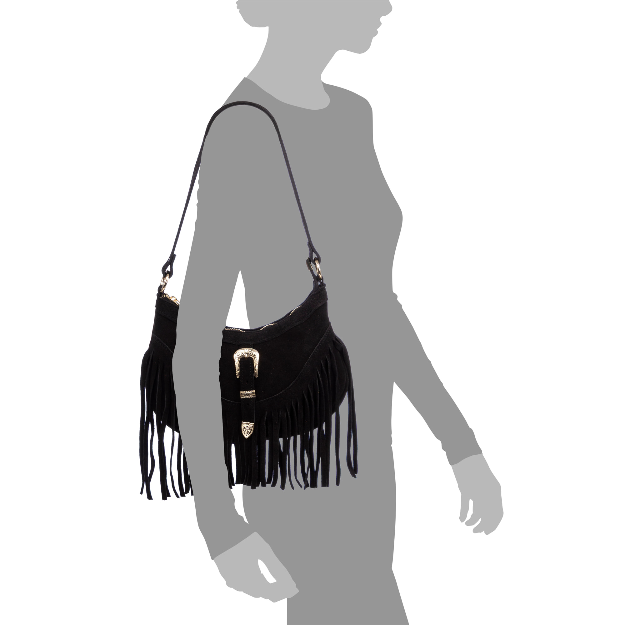 Barlassina bolso bandolera Mujer. Piel auténtica Gamuza, con flecos.