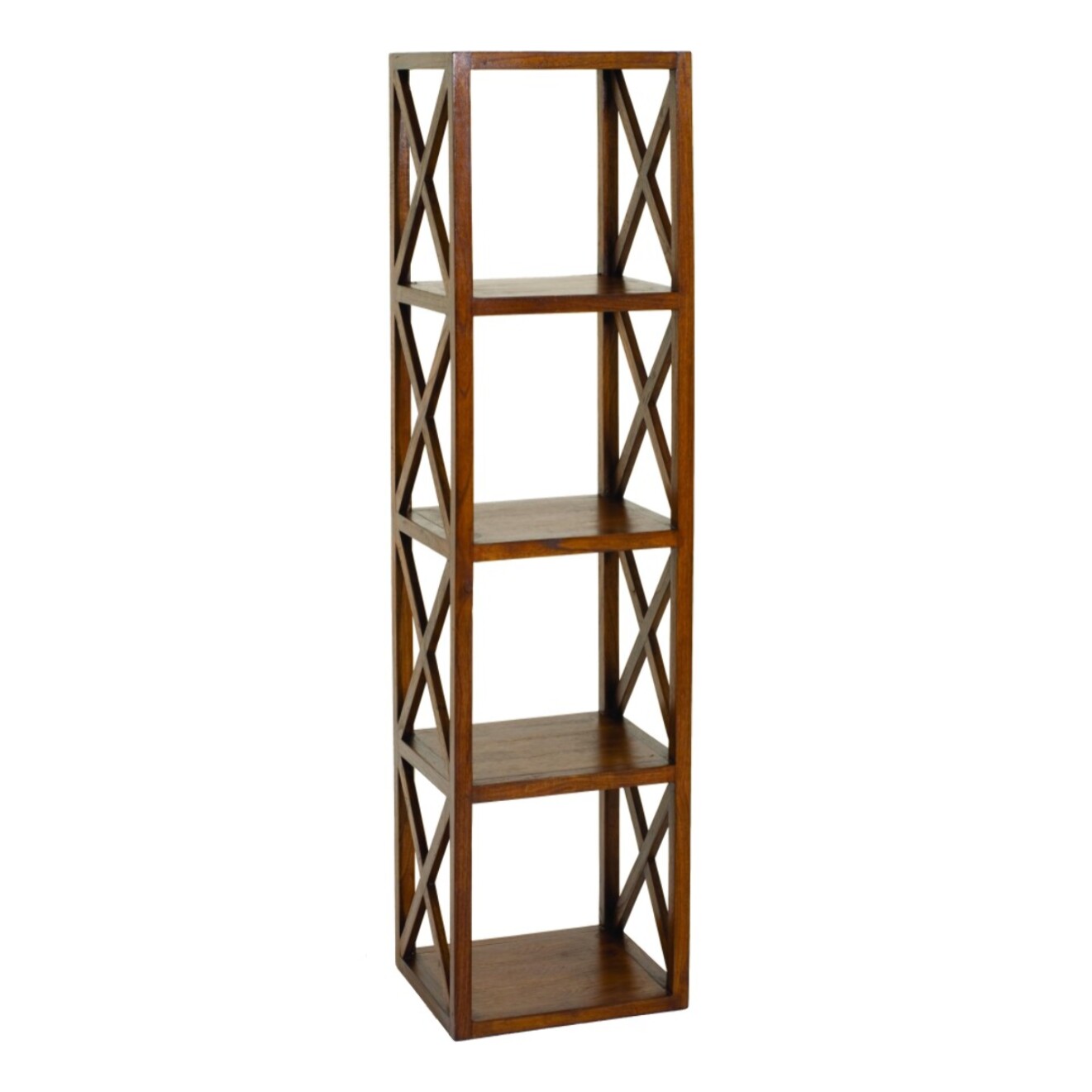 LAUREN - Étagère marron 4 cases 40 cm croisillons bois Mindi