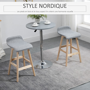 Tabourets de bar style scandinave - lot de 2 tabourets de bar avec repose-pieds - bois de sapin tissu polyester aspect lin gris