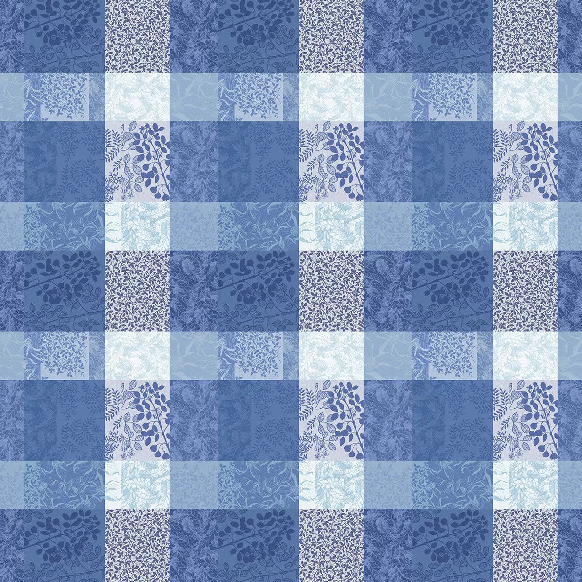 Nappe pur coton enduit motif jacquard bleu Mille rameaux bleu