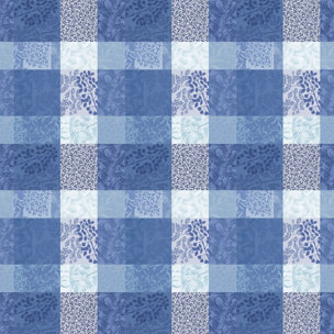 Nappe pur coton enduit motif jacquard bleu Mille rameaux bleu