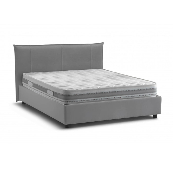 Letto matrimoniale Geras, Letto contenitore con rivestimento in tessuto, 100% Made in Italy, Apertura frontale, con materasso Cm 160x200 incluso, Grigio
