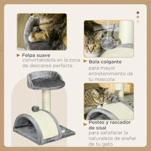 Árbol Rascador para Gatos Pequeños Altura 46 cm de 2 Niveles Árbol para Gatos con Poste Tablero para Rascar Plataformas y Juguete de Bola Colgante 35,5x37x46 cm Gris