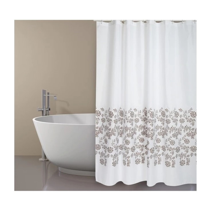 MSV Rideau de douche Polyester IKEBANA 180x200cm QUALITE PREMIUM Blanc & Beige - Anneaux inclus