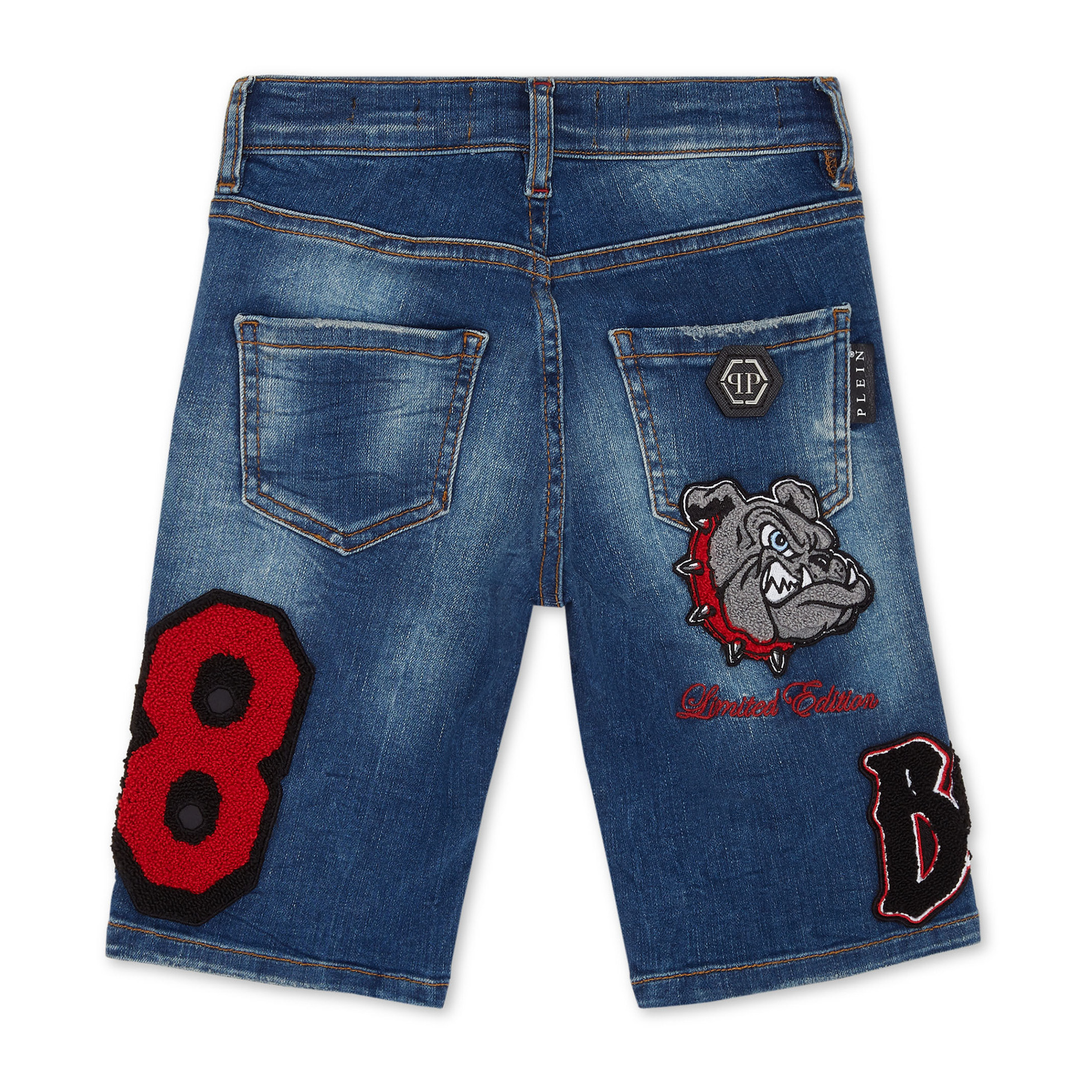 PHILIPP PLEIN DENIM SHORTS FERMENTERA BULLDOGS