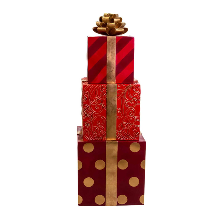 Pacco regalo in resina trio oro e rosso cm47x47h129