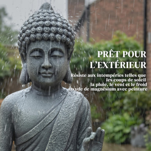 Statue de jardin bouddha assis effet pierre gris