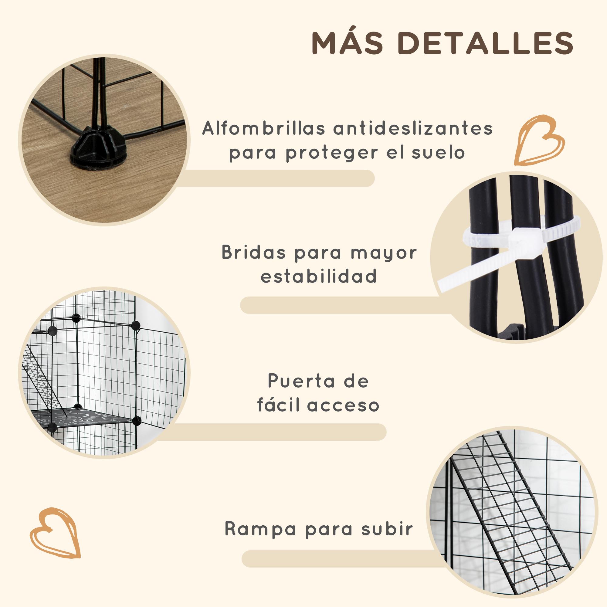 Jaula para Animales Pequeños de 31 Paneles Parque para Mascotas en Bricolaje con Rampa Corralito para Cobayas Conejos Chinchillas 105x45x105 cm Negro